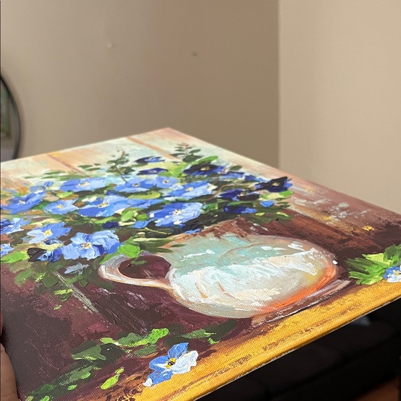 Rustic Floral Canvas with Blue and Green Accents - Picture 5 of 7